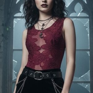 Revamped S Y2K Whimsigoth Fairy Grunge Dark Romantic Guipere Lace Mesh Bodysuit